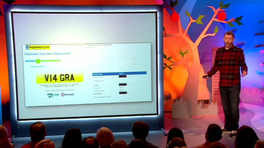 Dave Gorman on TV speaking about private number plates