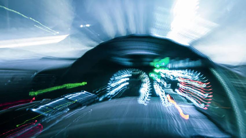 Blurred view of a car dashboard