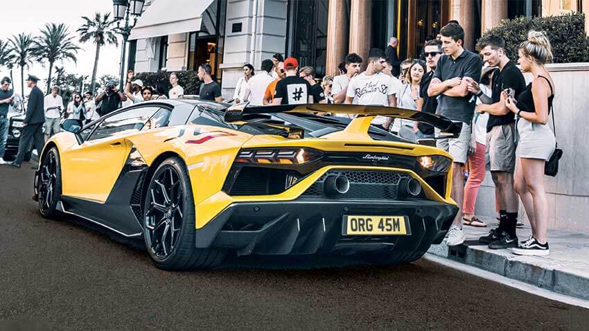 Lamborghini with number plate ORG 45M