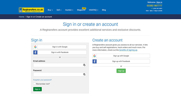 Signing in to your account (desktop view)
