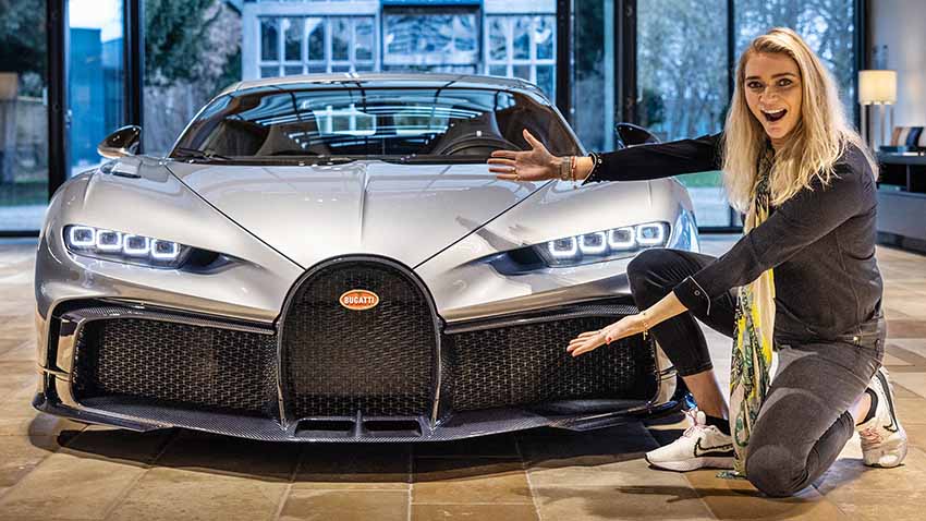 Jodie Kidd with an iconic Bugatti