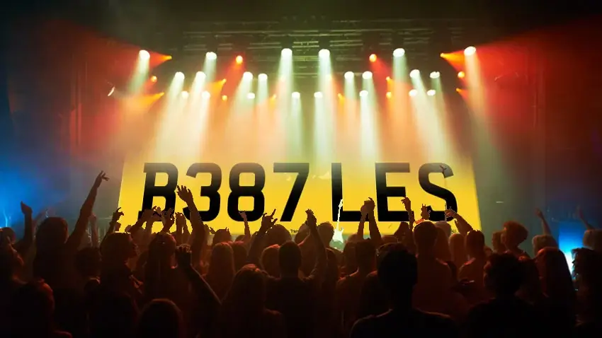 The number plate B387 LES on the stage