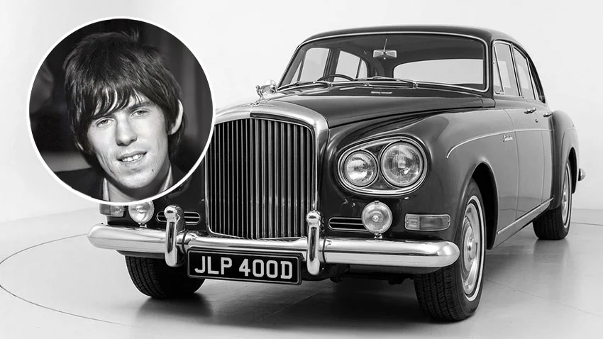 Young Keith Richards and his classic Bentley with UK private plate JLP 400D.