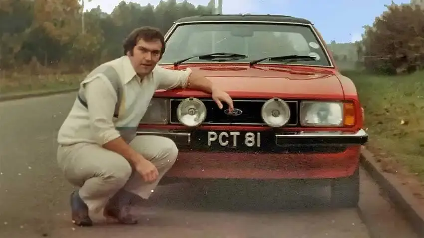 Peter Colin Tibbs with his Ford Cortina bearing registration PCT 81